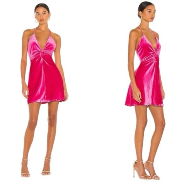 Revolve More To Come Kimmie Pink Velvet Mini Dress Sz M Barbiecore Party - Picture 14 of 14